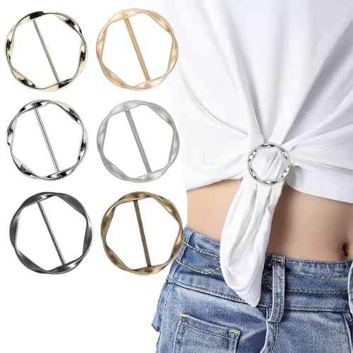 JRYXDS 6 Stück Damen Metall T Shirt Clip Broschen Set Für Kleidung Chnalle Schal Ringschnalle Kleidungs Eckknopf Metall Runder Kreis Clip von JRYXDS
