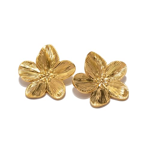 JRYXDS Blumen Ohrringe Groß Ohrringe Boho Statement Flower Earrings Hypoallergene Modeschmuck Für Damen Blumen Ohrringe Gold von JRYXDS