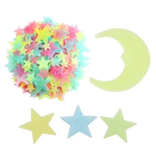JRYXDS Leuchtende Sterne Wandsticker Im Dunkelen Für Die Decke, Selbstklebend 101 Stück 3D Leuchtende Aufkleber Sterne Und Mond Für Kinderzimmer, Erstellen Realistischen Sternenhimmel, Raumdeko von JRYXDS