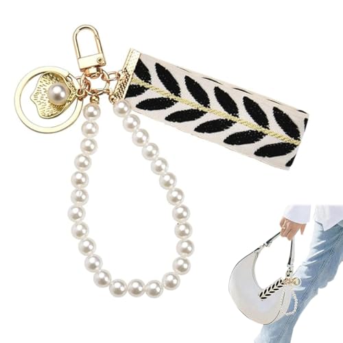 JRYXDS Perlen Schlüsselanhänger Blume Anfangsbuchstaben Frauen Keychain Geschenk Schlüsselband Kurz Keychain Tasche Anhänger Mit Schlüsselring Für Frau Edler Keychain Aesthetic(Schwarz) von JRYXDS