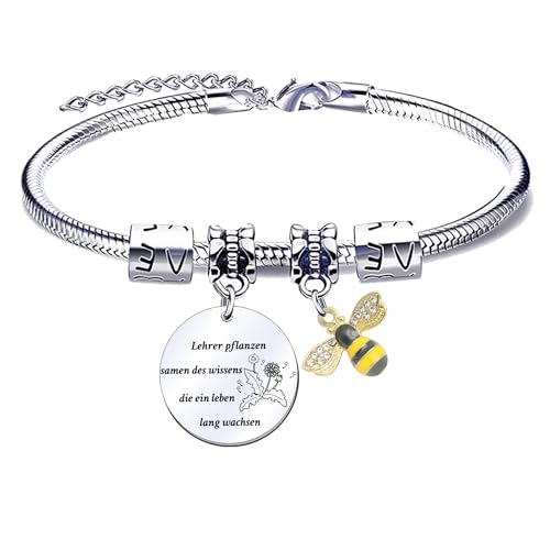 JRZDFXS Lehrer Armband für Lehrerinnen und Lehrer - Geschenk zum Lehrertag, Schulabschluss oder Abschied - Silberfarbenes Armband mit Schlangenkette und verstecktem Sicherheitsverschluss von JRZDFXS