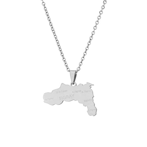 Äthiopien-Kartenhalskette Für Männer – Charm-Halskette, Tigray-Region, Hip-Hop-Halskette Für Frauen, Trendiger Schmuck, Ethnisches Muster, Länder-Souvenir, Patriotische Halskette, Weiß 2, 50 Cm von JRZEOCI