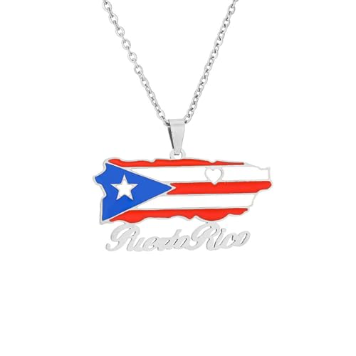 Halskette Mit Flaggenkarte – Vintage-Halskette Mit Puerto-Rico-Karten-Flaggenanhänger, Charm-Halskette Für Damen, Trendiger Schmuck, Ethnisches Muster, Länder-Souvenir, Patriotische Halskette, W von JRZEOCI