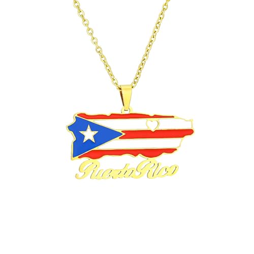 Halskette Mit Flaggenkarte – Vintage-Tropfen-Halskette Mit Puerto Rico-Karte Und Flaggen-Anhänger, Charm-Halskette Für Frauen, Trendiger Schmuck, Ethnisches Muster, Länder-Souvenir, Patriotische von JRZEOCI