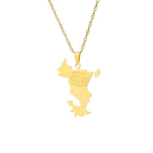 Halskette Mit Karte Von Frankreich – Stilvolle Halskette Mit Anhänger Mit Französischer Mayotte-Karte, Wasserwellenkette, Hip-Hop-Halskette Für Männer Und Frauen, Charm-Halskette, Trendiger Sch von JRZEOCI
