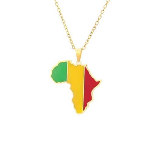 JRZEOCI Afrika-Karten-Halskette Für Herren – 316L Herren-Kettenhalskette Mit Afrika-Karten-Umriss-Anhänger, Freundschaftskette, Vintage-Umriss, Trendiger Patriotischer Schmuck, Unisex, Mali, 50 Cm von JRZEOCI