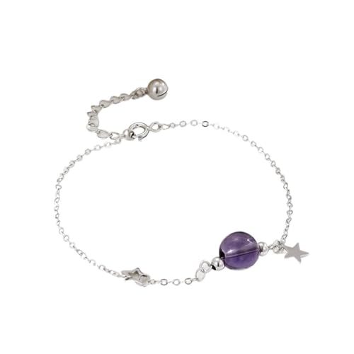 JRZEOCI S925 Armband-Armreif Für Damen – Kristallstern-Charm, Glockenquaste, Verstellbare Armbandkette, Jahrestag, Valentinstag, Paar-Schmuck-Accessoires, Lila, Verstellbar von JRZEOCI