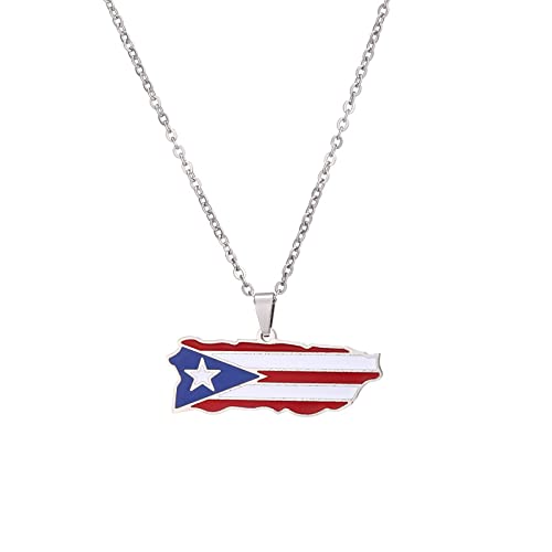 Puerto Rico-Kartenhalskette Für Herren – Puerto Rico-Kartenflaggen-Anhänger-Halskette Im Retro-Ethno-Stil, Hip-Hop-Halskette Für Herren Und Damen, Patriotischer Charm-Schmuck, Pulloverkette, Wei von JRZEOCI