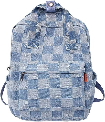 JRink Ästhetischer Jeansrucksack für Damen Herren, lässiger Denim-Tagesrucksack, Handtasche, Geldbörse, leichter Rucksack, Schultertasche, Mini Checker von JRink