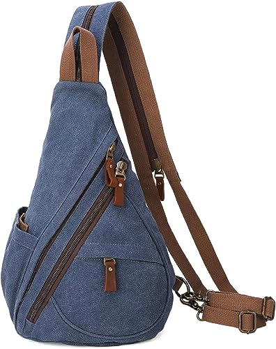 JRink Canvas Sling Bag – Kleiner Crossbody Rucksack Schulter Casual Daypack Rucksack für Männer Frauen, Segeltuch-blau von JRink