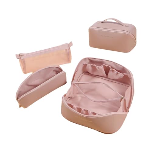 JRink Gepäck PU Damen Make-up Tasche Große Kapazität Reise Tragbare 3-teilige Make-up-Tasche Toilettenartikel Tasche, rose von JRink