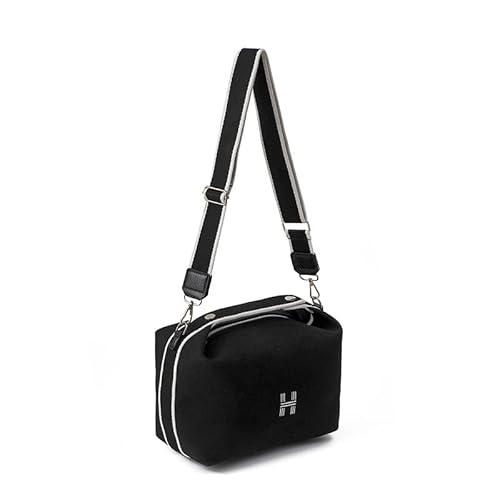 JRink INS Damen Tasche Solide Leinwand Tasche Große Kapazität Einfache Koreanische Version Eine Schulter Kunst Skew Straddle Bag Make-up Tasche, Schwarz , M von JRink