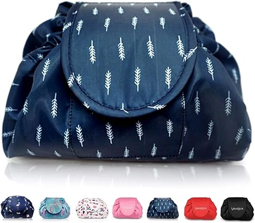 JRink Lazy Make-up-Tasche mit Kordelzug, tragbar, groß, Reise-Kosmetiktasche, Reise-Make-up-Tasche, Aufbewahrungs-Organizer für Frauen und Mädchen (Flamingo), blau von JRink