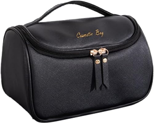 JRink Make-up-Tasche aus Leder, große Kosmetiktasche, tiefe Handtasche, Reisen, für Damen und Mädchen, wasserdichte Reisetaschen, Schwarz von JRink