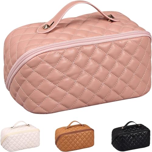 JRink Reise-Kosmetiktasche mit großem Fassungsvermögen, PU-Leder, tragbare Make-up-Tasche, Damen-Make-up-Tasche, Reißverschluss, wasserdicht, Reise-Organizer, multifunktionale Aufbewahrungstasche für von JRink