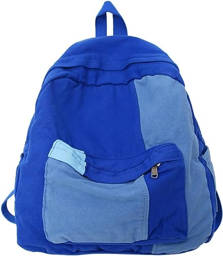 JRink Vintage Canvas Rucksack für Damen Herren Hippie Boho Patchwork Rucksack College Buch Tasche Reise Casual Daypack, blau, Einheitsgröße von JRink