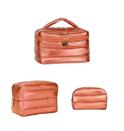 Make-up-Tasche aus vergoldetem Leder, leicht, weich, hautfreundlich, wasserdicht, Make-up-Tasche, Reise-WC, Make-up-Aufbewahrungstasche, tragbare Make-up-Tasche für Damen, rose von JRink