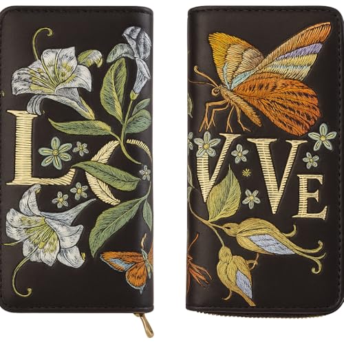 Damen Geldbörse mit Reißverschluss und Kartenfächern & Münzfach - Schwarz Floral Butterfly Love Print Geldbörse - PU Leder Snap & Zip Closure JR1171-Love von JRose Collections