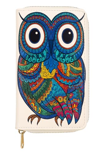 Damen Geldbörse mit umlaufendem Reißverschluss und Eulen-Druck, buntes Kunstleder, mit Kartenfächern, Ausweisfenstern und Münzfach, Bifold Travel Clutch für Frauen und Teenager JR1171-owl Damen Geldbörse mit umlaufendem Reißverschluss und Eulen-Druck, buntes Kunstleder, mit Kartenfächern, Ausweisfenstern und Münzfach, Bifold Travel Clutch für Frauen und Teenager JR1171-owl von JRose Collections