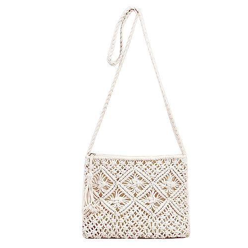 JS MOLD Stroh Handtasche Sommer Strandtasche,Umhängetasche Damen Crossbody Bag, 3 in 1 Schultertasche,Reine handgemachte spinnende Schultertasche,gewebtem Stroh Strand Clutch Geldbörse (Weiss) von JS MOLD