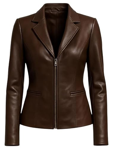 Lederblazerjacke für Damen – Damen-Lederblazer, Dunkelbraun - Echtleder, XS Lederblazerjacke für Damen – Damen-Lederblazer, Dunkelbraun - Echtleder, XS von JS-Styled