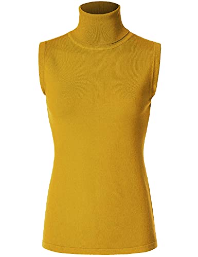JSCEND Damen Ärmelloser Rollkragenpullover Weich Dehnbar Pullover Strickpullover Top, Jpu001_senf, Klein JSCEND Damen Ärmelloser Rollkragenpullover Weich Dehnbar Pullover Strickpullover Top, Jpu001_senf, Klein von JSCEND