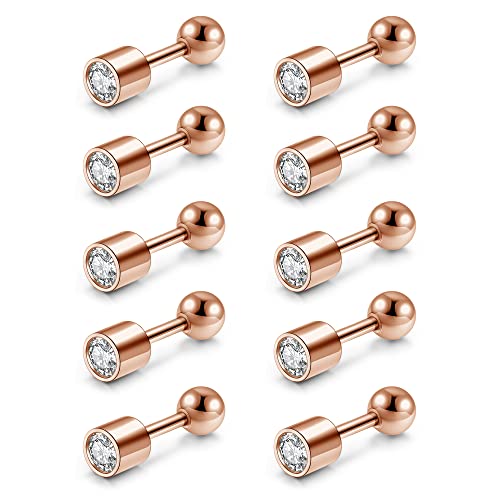 JSDDE 10er 16ga Helix Piercings Set Edelstahl CZ Conch Knorpel Tragus Ohrringe Rosegold Barbell Studs Ohrstecker Ohrpiercing für Herren Damen Schmuck von JSDDE