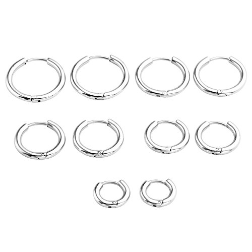 JSDDE 10er Kleine Creolen Ohrringe für Damen Herren, Chirurgenstahl Knorpel Huggie Ohrringe, Hoop Ring Huggie Kreolen Ohrringe, Tragus Helix Schlafen Ohrringe 8-16mm von JSDDE