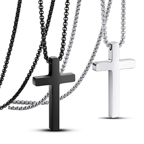 JSDDE 2 Stück Kreuz Anhänger Halskette aus Edelstahl Partner-ketten Freundschaftskette Pärchen Kette Schmuck für Paare Damen Herren (Silber+Schwarz) von JSDDE