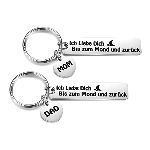 JSDDE 2er Edelstahl Schlüsselanänger mit Gravur Ich liebe dich, bis zum Mond und zurück Puzzle Mama/Papa Auto Keychain Geschenk für Vatertag Muttertag von JSDDE