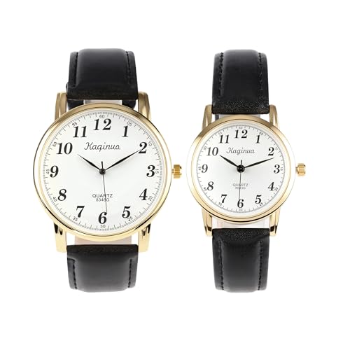 JSDDE 2er Klassische Armbanduhr für Damen Herren Lederarmband Damenuhr Herren Analoges Quarzwerk Uhr Pärchen Paar Armbanduhr von JSDDE
