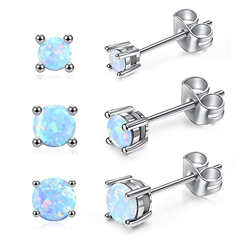 JSDDE 6 Stücke Damen Ohrringe mit Opal, 3-5mm Blaue Opal Ohrstecker, Ohrringe für Damen Frauen Mädchen von JSDDE
