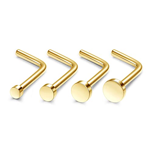 JSDDE 4er 20G Edelstahl Nasestecker Set Nasenring Spirale Gerade L-Form Nasenpiercing Elegant Nasenschmuck für Damen Herren (L Form-Gold) von JSDDE