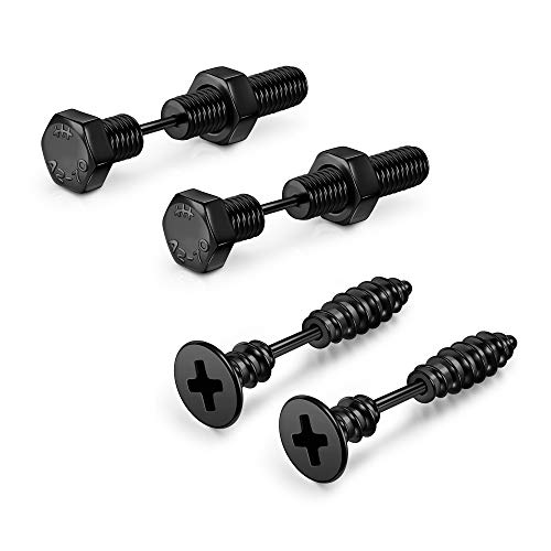 JSDDE 4er Männer Ohrringe Schraube Form 16G Helix Knorpel Piercing Stab Punk Schraube Ohrstecker Ohrpiercing Piercing Schmuck für Herren Männer (Schwarz) von JSDDE
