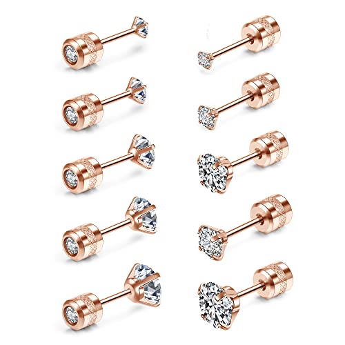 JSDDE 10er Damen Ohrstecker Rosegold Set Edelstahl Ohrringe beidseitig mit 2-6mm Zirkonia Kristall Stein Elegant schmuck für Damen Frauen von JSDDE