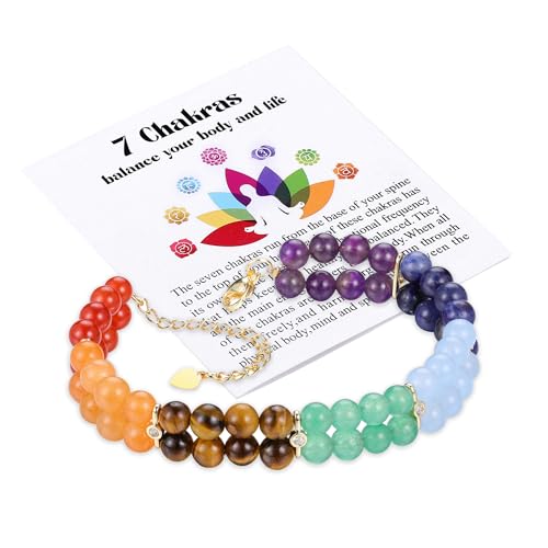 JSDDE 7 Chakra Armband Damen Perlenarmband Heilsteine Armband Edelstein Armbänder einstellbar Chakra Armreif Reiki Energietherapie Yoga Schmuck von JSDDE