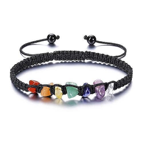 JSDDE 7 Chakra Armband Heilsteine Perlenarmband geflochten einstellbar edelsteine Armband Glücksbringer Schmuck für Damen Herren von JSDDE