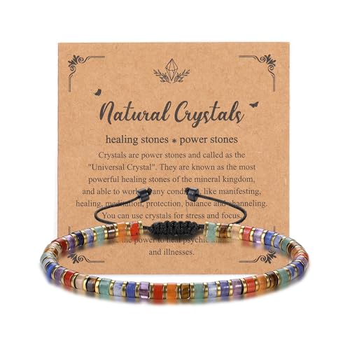 JSDDE 7 Chakra Perlenarmband Edelstein Armband Echte Steine Einstellbar Kristallarmband Glücksarmband Amulett Spirituelle Talisman Schmuck für Damen Herren (Chakra) von JSDDE