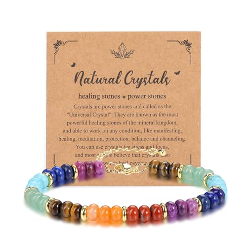 JSDDE 7 Chakra Perlenarmband Edelstein Armband für Damen Frauen Einstellbar Kristallarmband Glücksarmband Amulett Spirituelle Talisman Schmuck von JSDDE