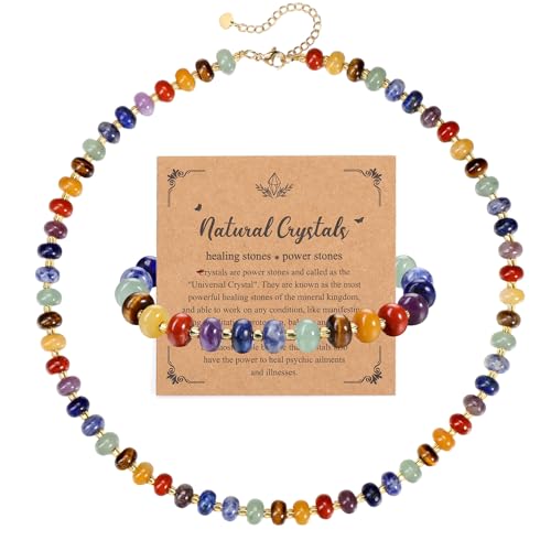 JSDDE 7 Chakra Perlenkette mit Chakra Armband Set KeHeilsteine Chakra Kette Natürliche Edelstein Armband Damen Herren Kette Amulett Spirituelle Geschenk von JSDDE