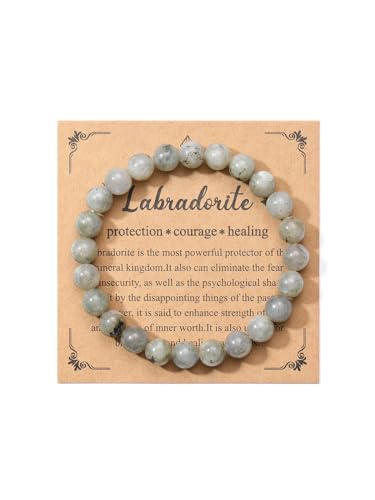 JSDDE 8mm Labradorit Armband Edelstein Armband Heilsteine Perlenarmband für Damen Herren Energietherapie Glücksbringer Schmuck von JSDDE