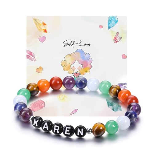 JSDDE Armband mit Buchstabe Perlenarmband mit Name Initiale A-Z Partnerarmband Freundschaftsarmband Geschenk für Freunde Freundin Frauen Männer (Schwarze Buchstabe-7 Chakra) von JSDDE