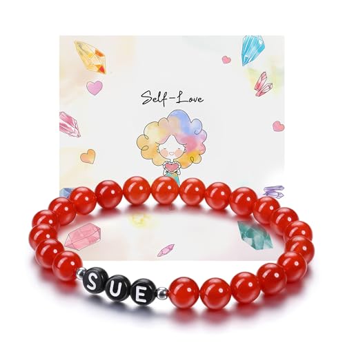 JSDDE Armband mit Buchstabe Perlenarmband mit Name Initiale A-Z Partnerarmband Freundschaftsarmband Geschenk für Freunde Freundin Frauen Männer (Schwarze Buchstabe-Karneol) von JSDDE