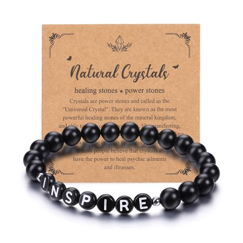 JSDDE Armband mit Buchstabe Perlenarmband mit Name Initiale A-Z Partnerarmband Freundschaftsarmband Geschenk für Freunde Freundin Frauen Männer (Schwarze Buchstabe-Schwarz Achat) von JSDDE