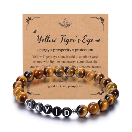 JSDDE Armband mit Buchstabe Perlenarmband mit Name Initiale A-Z Partnerarmband Freundschaftsarmband Geschenk für Freunde Freundin Frauen Männer (Schwarze Buchstabe-Tigerauge) von JSDDE