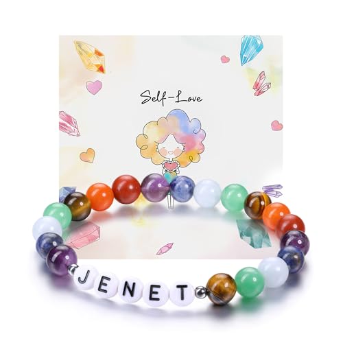 JSDDE Armband mit Buchstabe Perlenarmband mit Name Initiale A-Z Partnerarmband Freundschaftsarmband Geschenk für Freunde Freundin Frauen Männer (Weiß Buchstabe-7 Chakra) von JSDDE