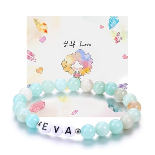 JSDDE Armband mit Buchstabe Perlenarmband mit Name Initiale A-Z Partnerarmband Freundschaftsarmband Geschenk für Freunde Freundin Frauen Männer (Weiß Buchstabe-Amazonit) von JSDDE