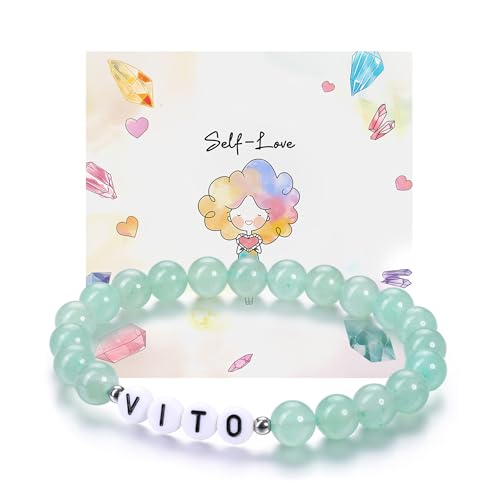 JSDDE Armband mit Buchstabe Perlenarmband mit Name Initiale A-Z Partnerarmband Freundschaftsarmband Geschenk für Freunde Freundin Frauen Männer (Weiß Buchstabe-Aventurin) von JSDDE