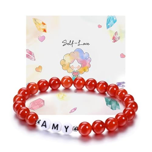 JSDDE Armband mit Buchstabe Perlenarmband mit Name Initiale A-Z Partnerarmband Freundschaftsarmband Geschenk für Freunde Freundin Frauen Männer (Weiß Buchstabe-Karneol) von JSDDE