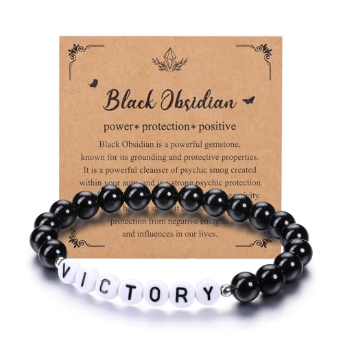 JSDDE Armband mit Buchstabe Perlenarmband mit Name Initiale A-Z Partnerarmband Freundschaftsarmband Geschenk für Freunde Freundin Frauen Männer (Weiß Buchstabe-Obsidian) von JSDDE